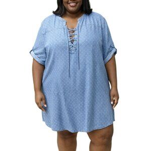 Philosophy Plus Size XXL Tencel Dress Lace-Up Neck Polka Dot Split Hem